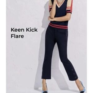 CAbi Keen Kick‎ Flare Crop Pants 12 Classic Navy Ponte Stretch Ankle Button